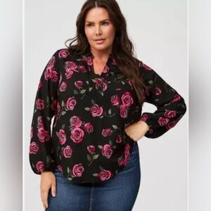 Torrid Black Harper Challis Collared Long Sleeve Blouse Women’s Size 2X (18-20)